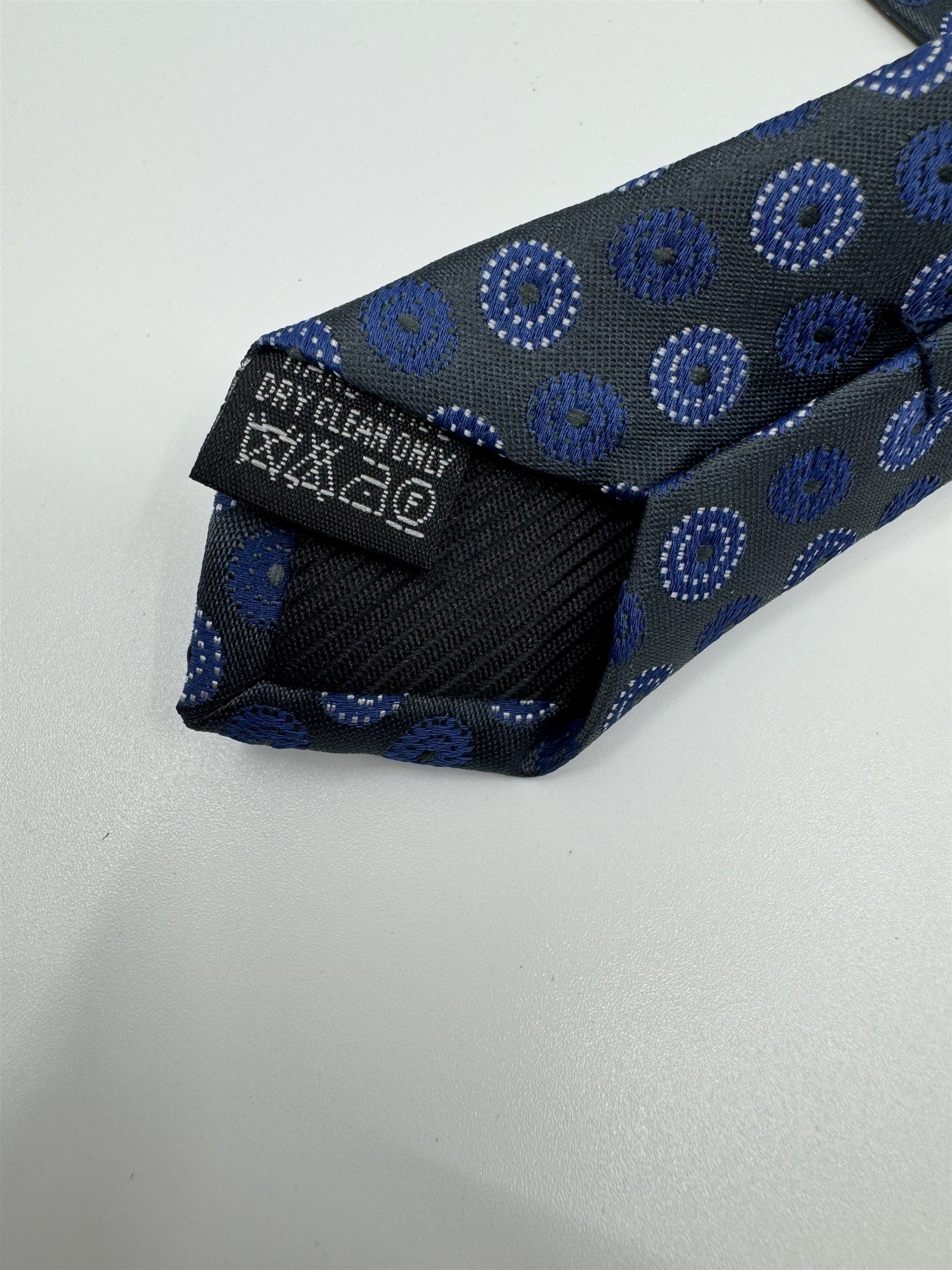 Jon VanDyk Holland Mens Tie 100% Polyester MF Navy Blue /w Circle Geo Pattern