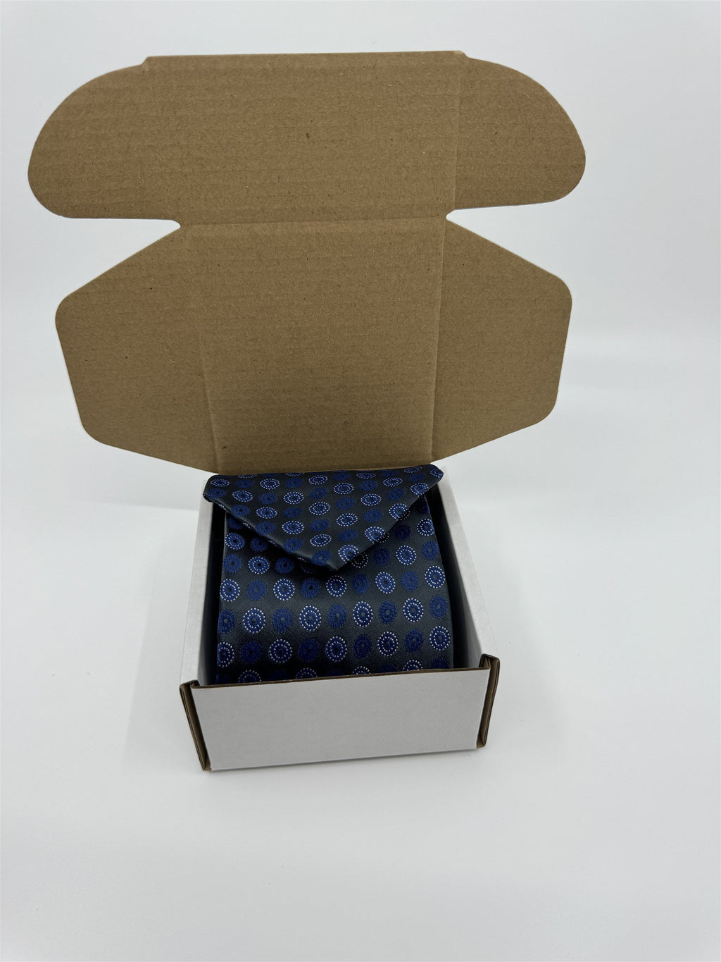 Jon VanDyk Holland Mens Tie 100% Polyester MF Navy Blue /w Circle Geo Pattern