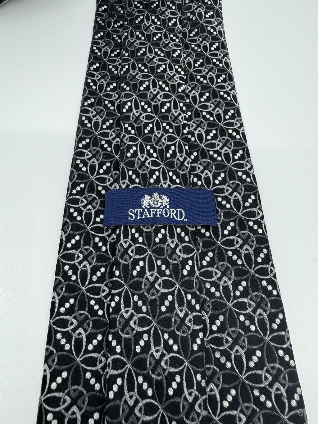 Stafford Black /w Gray Accent Geometric Circle Leaf Dotted Pattern Silk Handmade