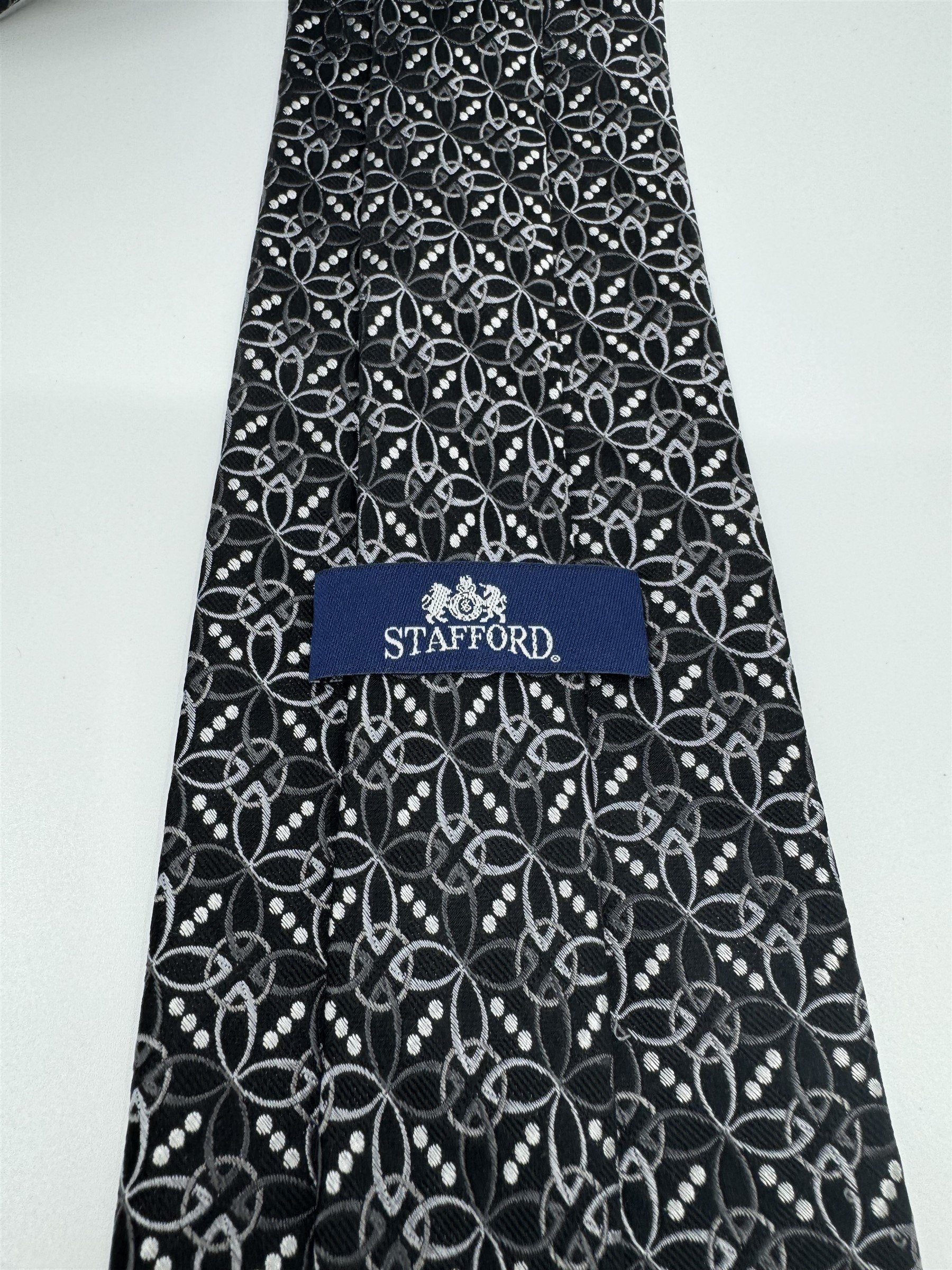 Stafford Black /w Gray Accent Geometric Circle Leaf Dotted Pattern Silk Handmade