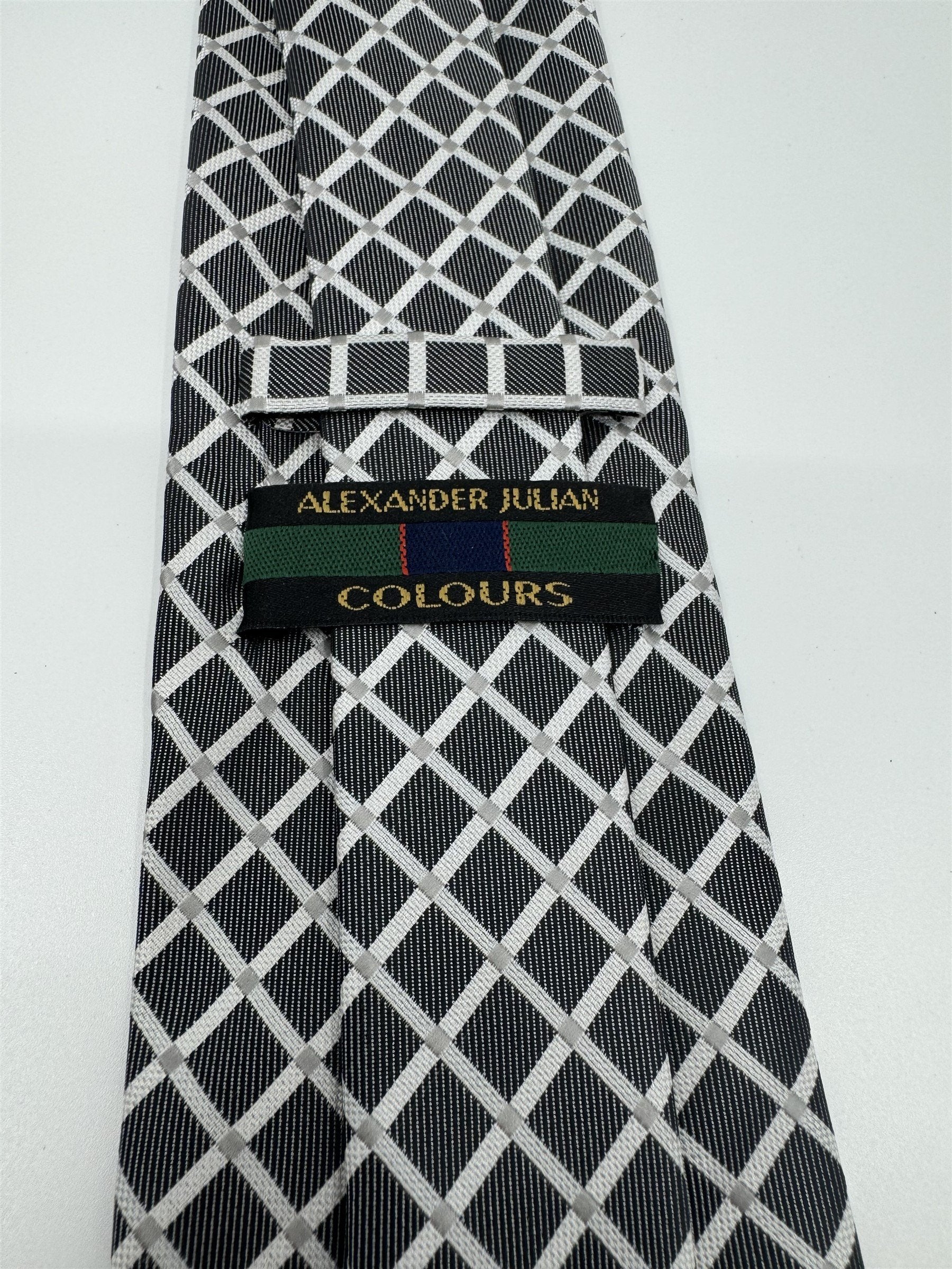Alexander Julian Colours Mens Tie Gray and White Check Square Pattern NWOT