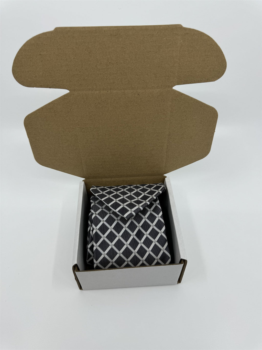Alexander Julian Colours Mens Tie Gray and White Check Square Pattern NWOT
