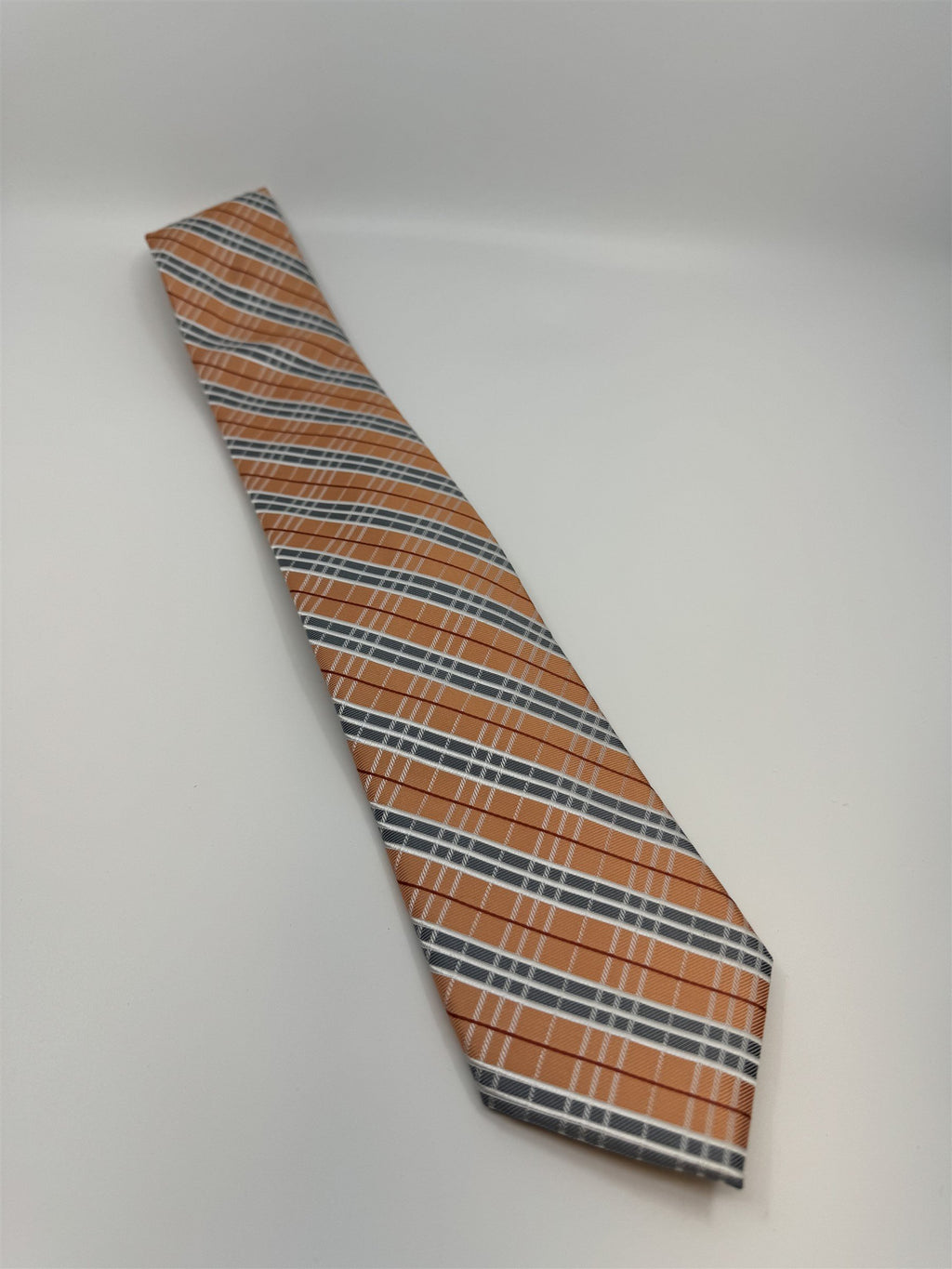 Stafford Essentials Orange and Gray Plaid 100% Polyester Mens Neck Tie NWOT