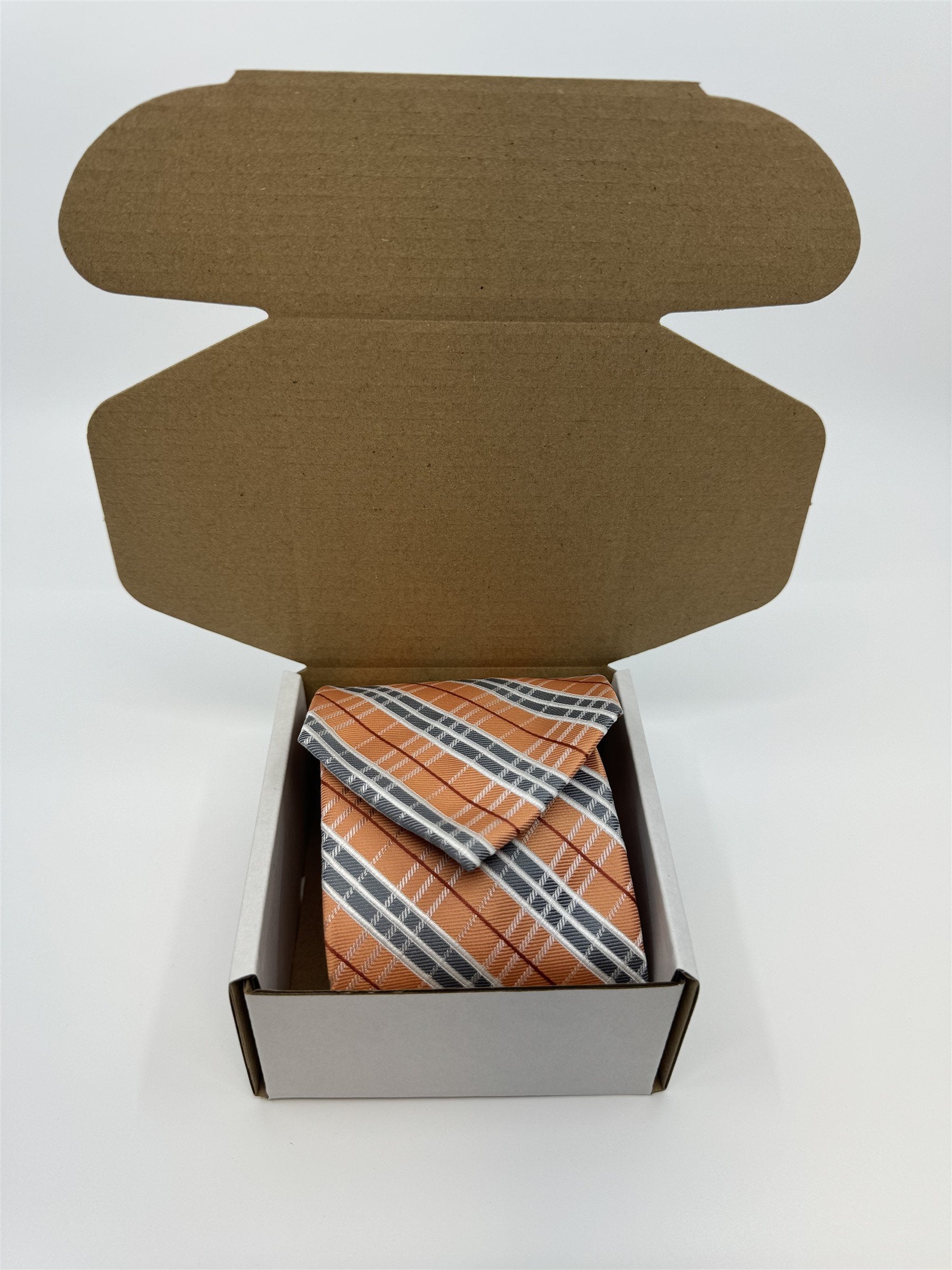 Stafford Essentials Orange and Gray Plaid 100% Polyester Mens Neck Tie NWOT