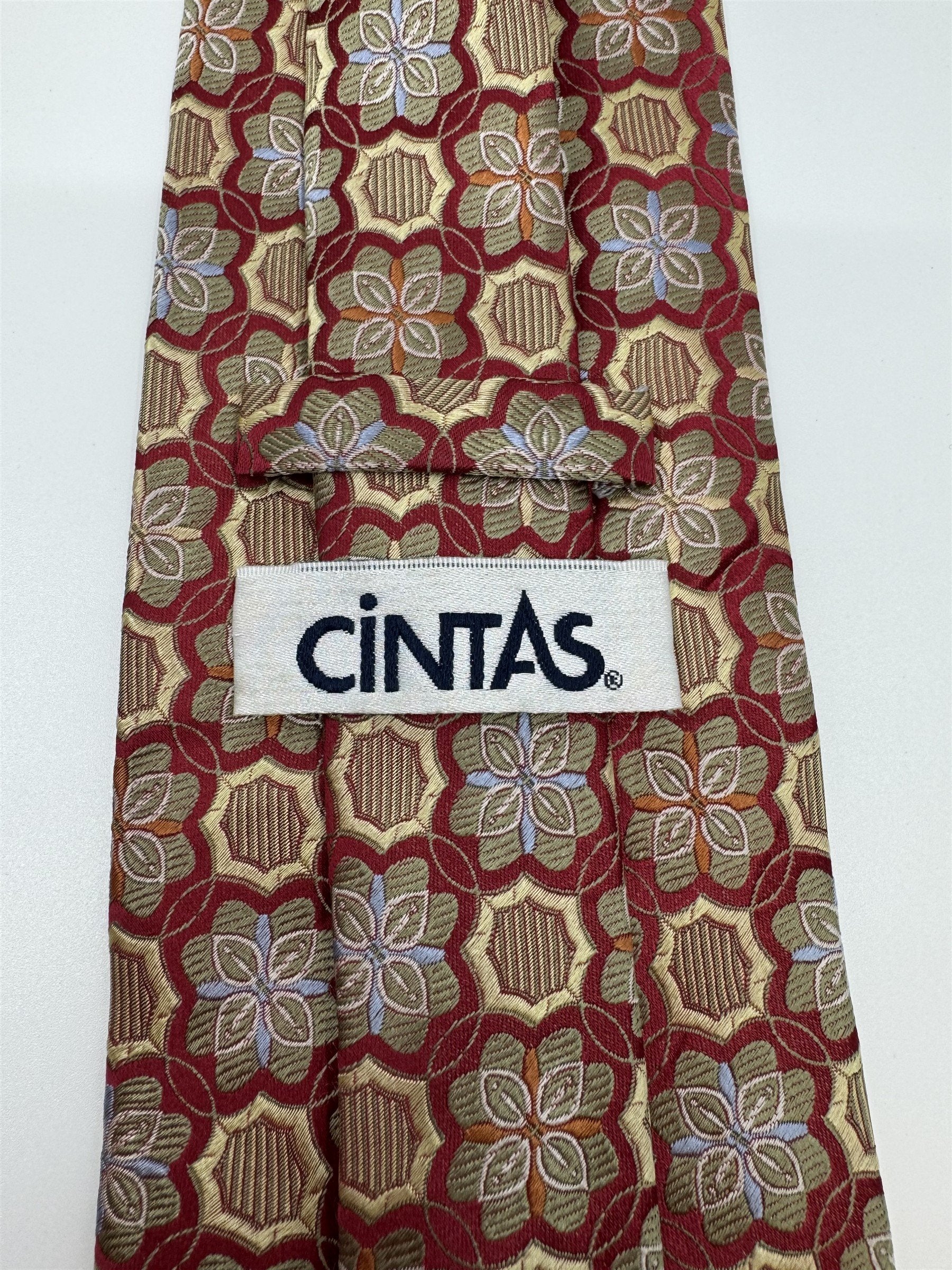 Cintas 100% Silk Mens Neck Tie Red Medallion/Flower Pattern Print NWOT