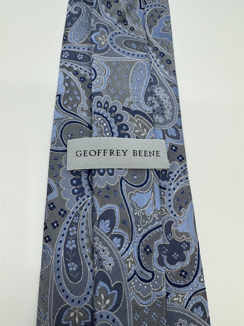 Geoffrey Beene Handmade 100% Silk Mens Neck Tie Blue Paisley Pattern NWOT