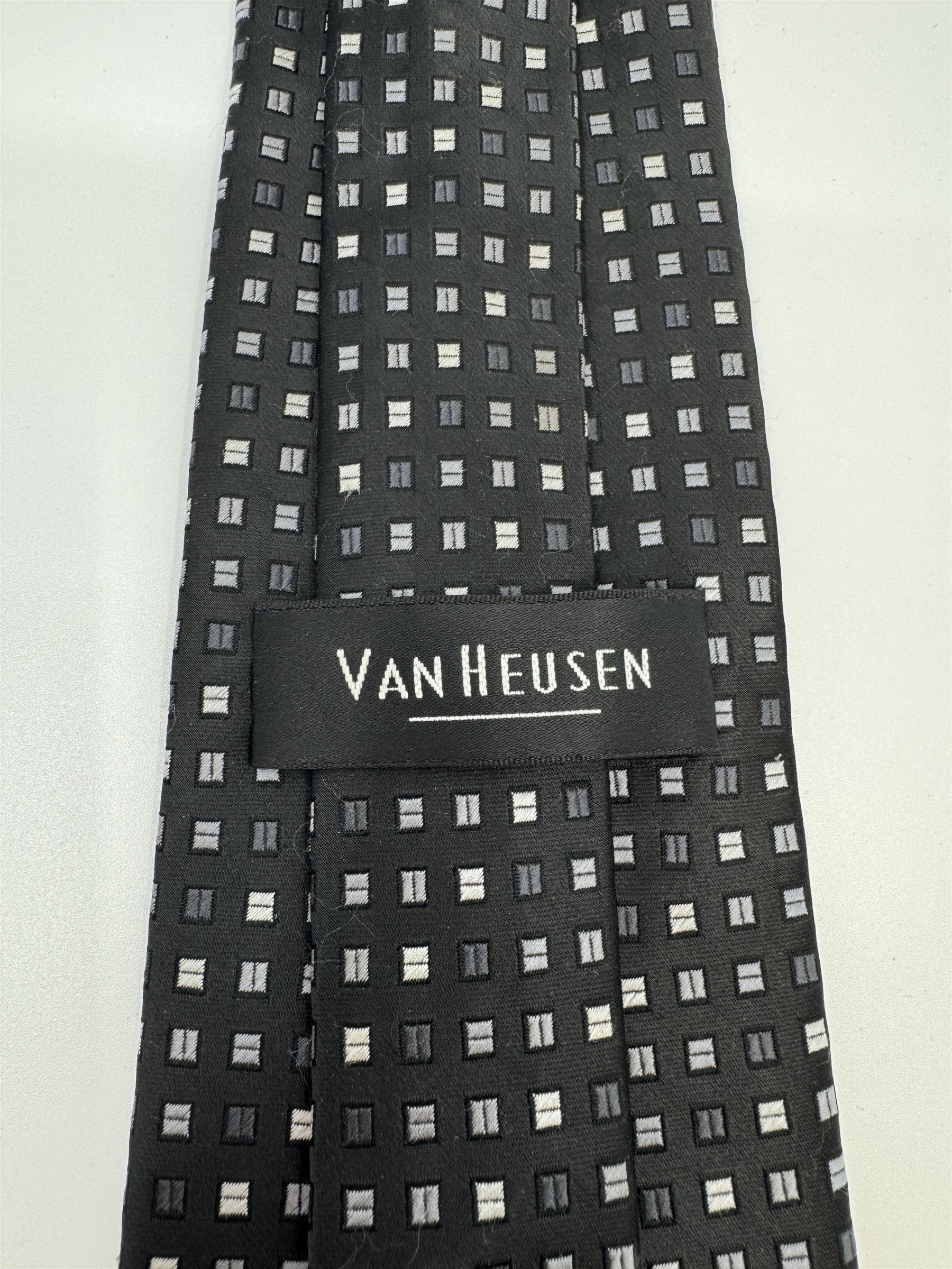 Van Hausen Mens Neck Tie Black /w Rectangle Equal Sign Accents Polyester NWOT