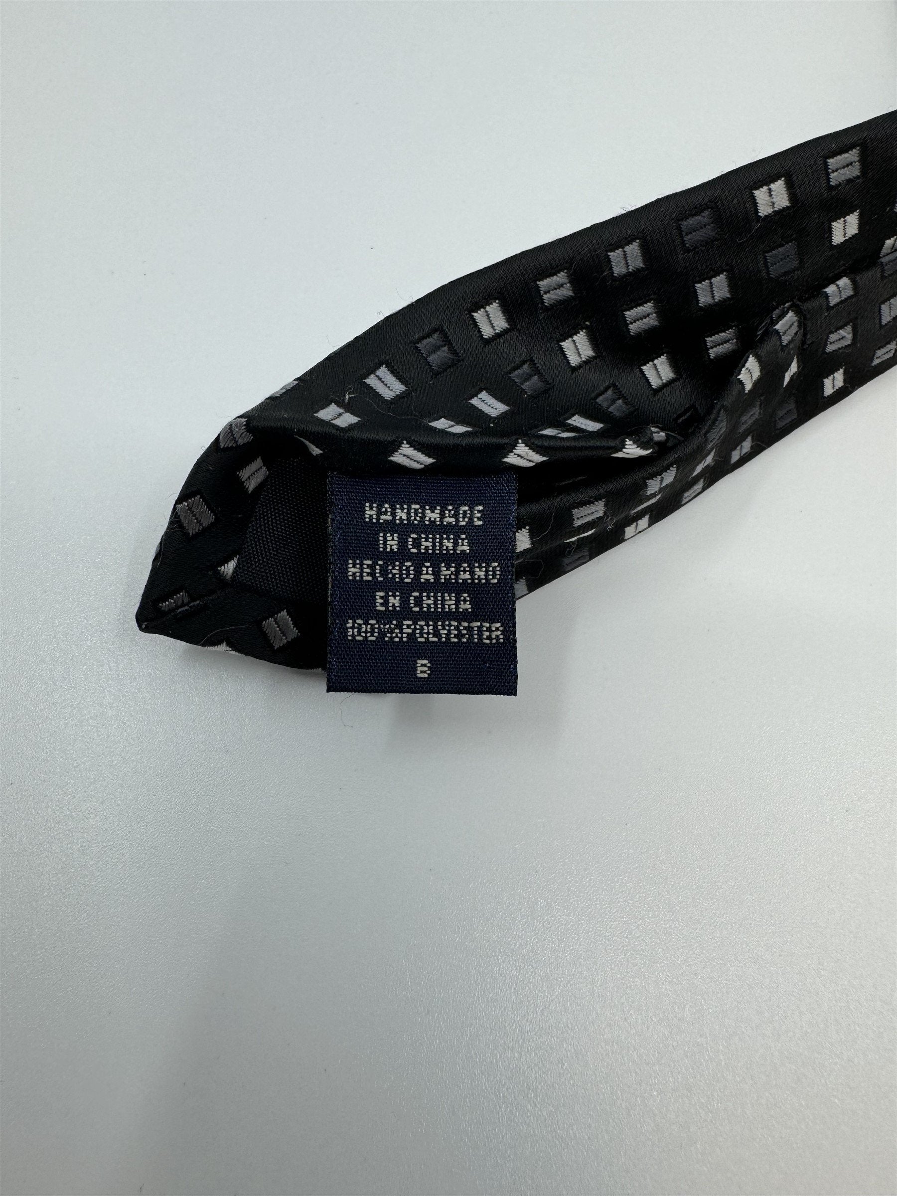 Van Hausen Mens Neck Tie Black /w Rectangle Equal Sign Accents Polyester NWOT