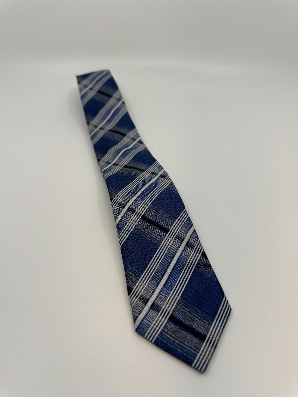 Bruno Piatelli Roma Mens Neck Tie Blue Plaid Stripe Pattern Slim Tie