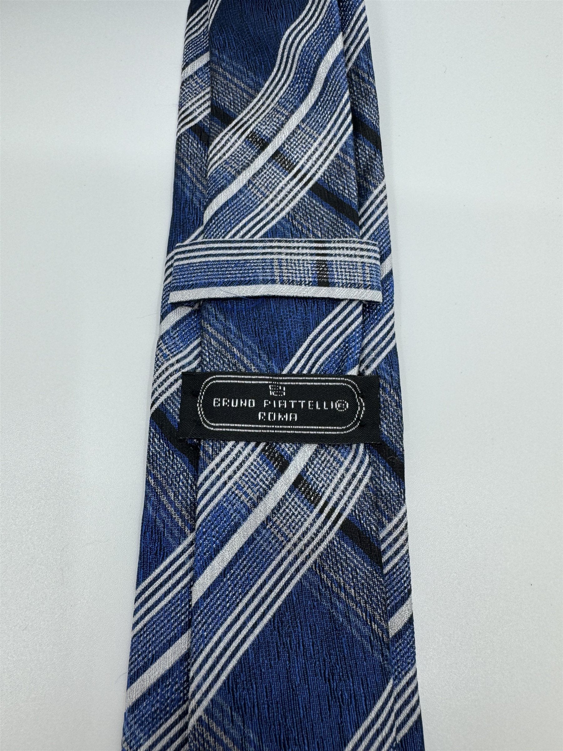 Bruno Piatelli Roma Mens Neck Tie Blue Plaid Stripe Pattern Slim Tie
