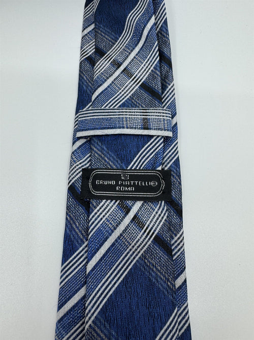 Bruno Piatelli Roma Mens Neck Tie Blue Plaid Stripe Pattern Slim Tie