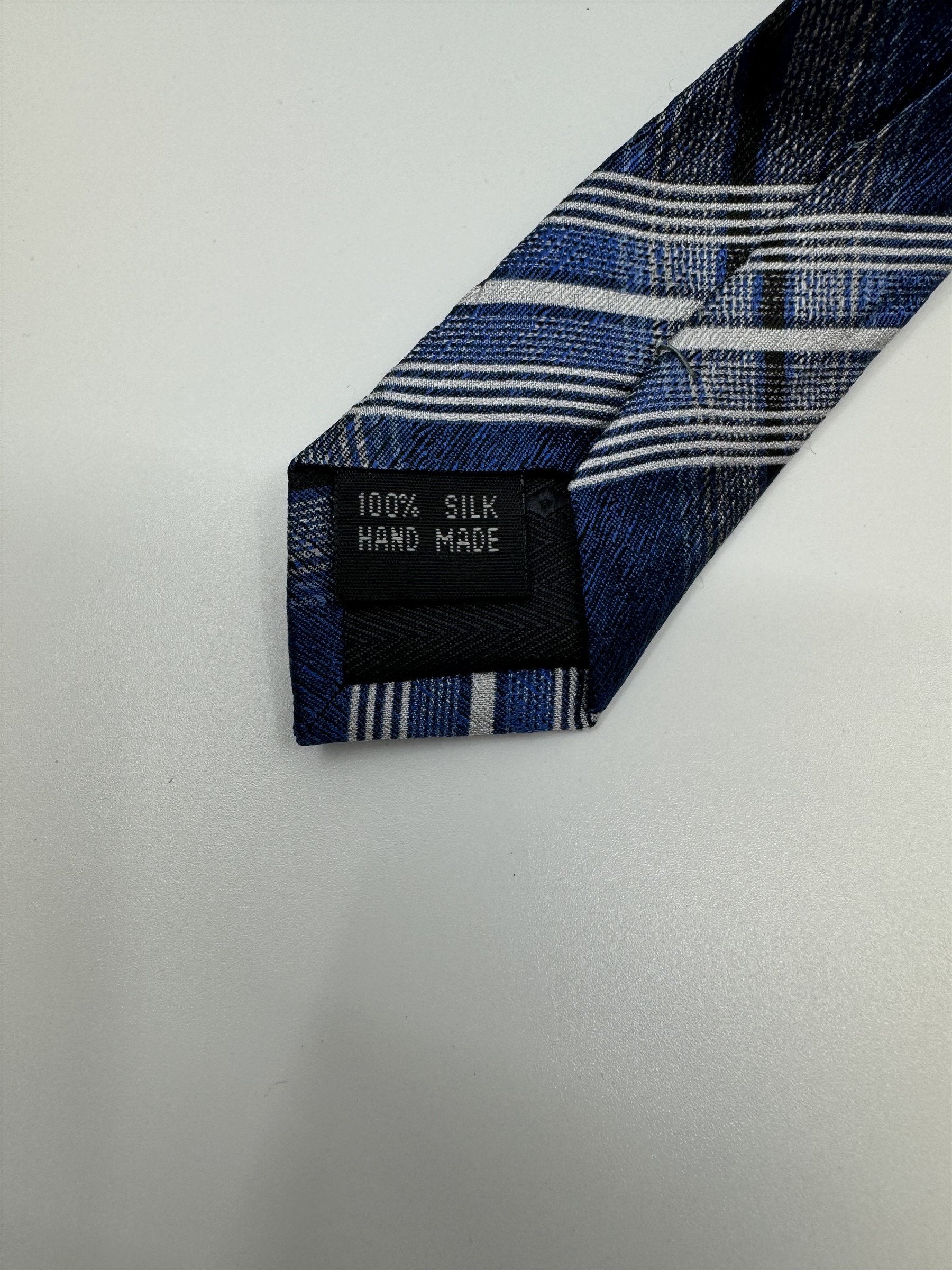 Bruno Piatelli Roma Mens Neck Tie Blue Plaid Stripe Pattern Slim Tie