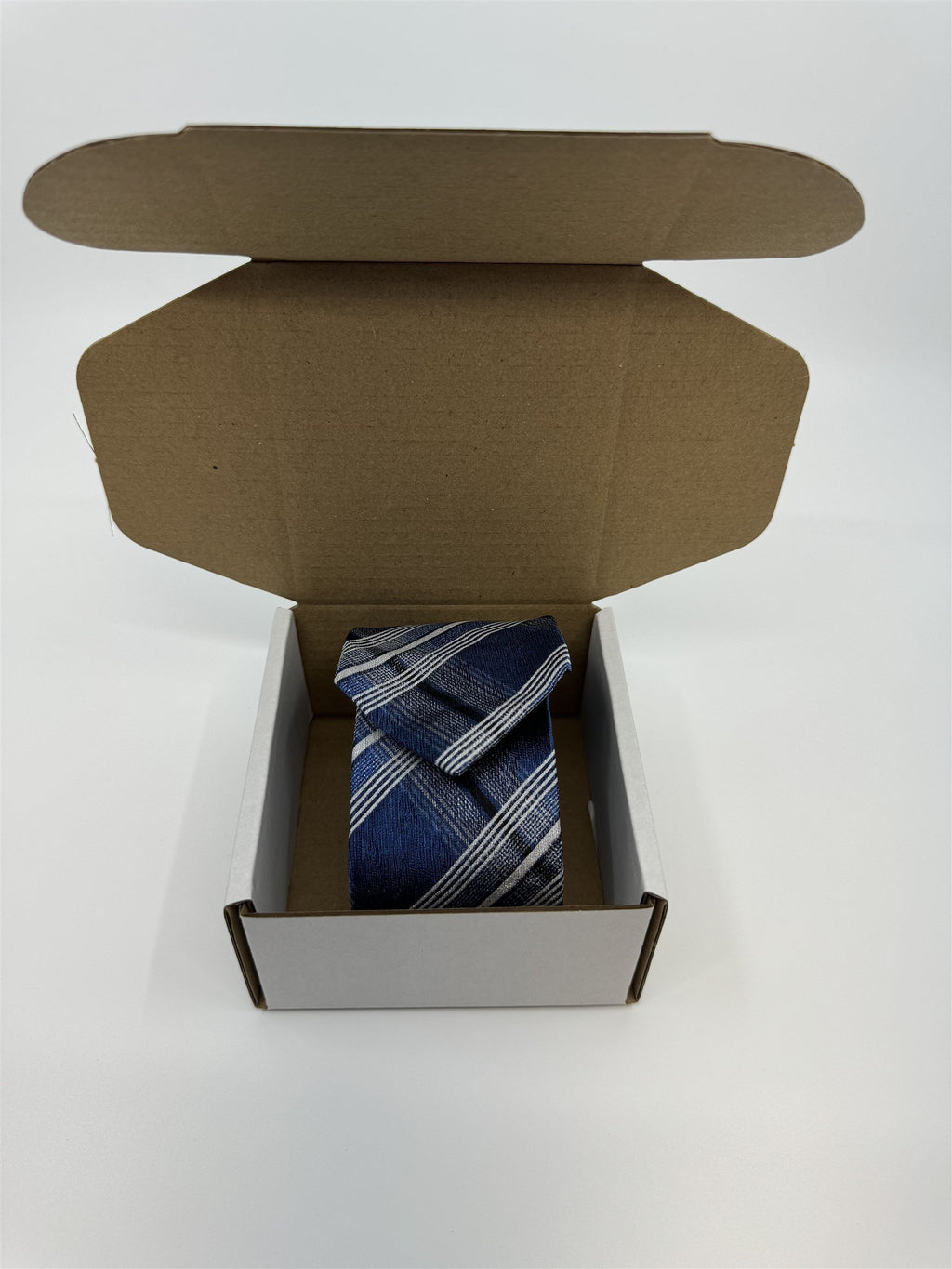 Bruno Piatelli Roma Mens Neck Tie Blue Plaid Stripe Pattern Slim Tie