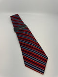 Jones New York Mens Neck Tie Red and Blue Striped Pattern Handmade Silk NWOT