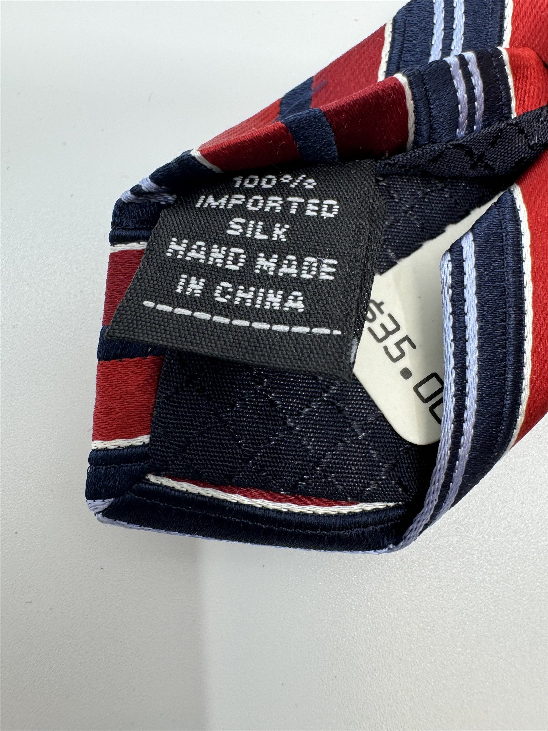Jones New York Mens Neck Tie Red and Blue Striped Pattern Handmade Silk NWOT