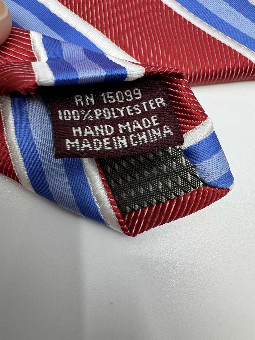 Covington Mens Neck Tie Red, Blue, and White Stripes Polyester