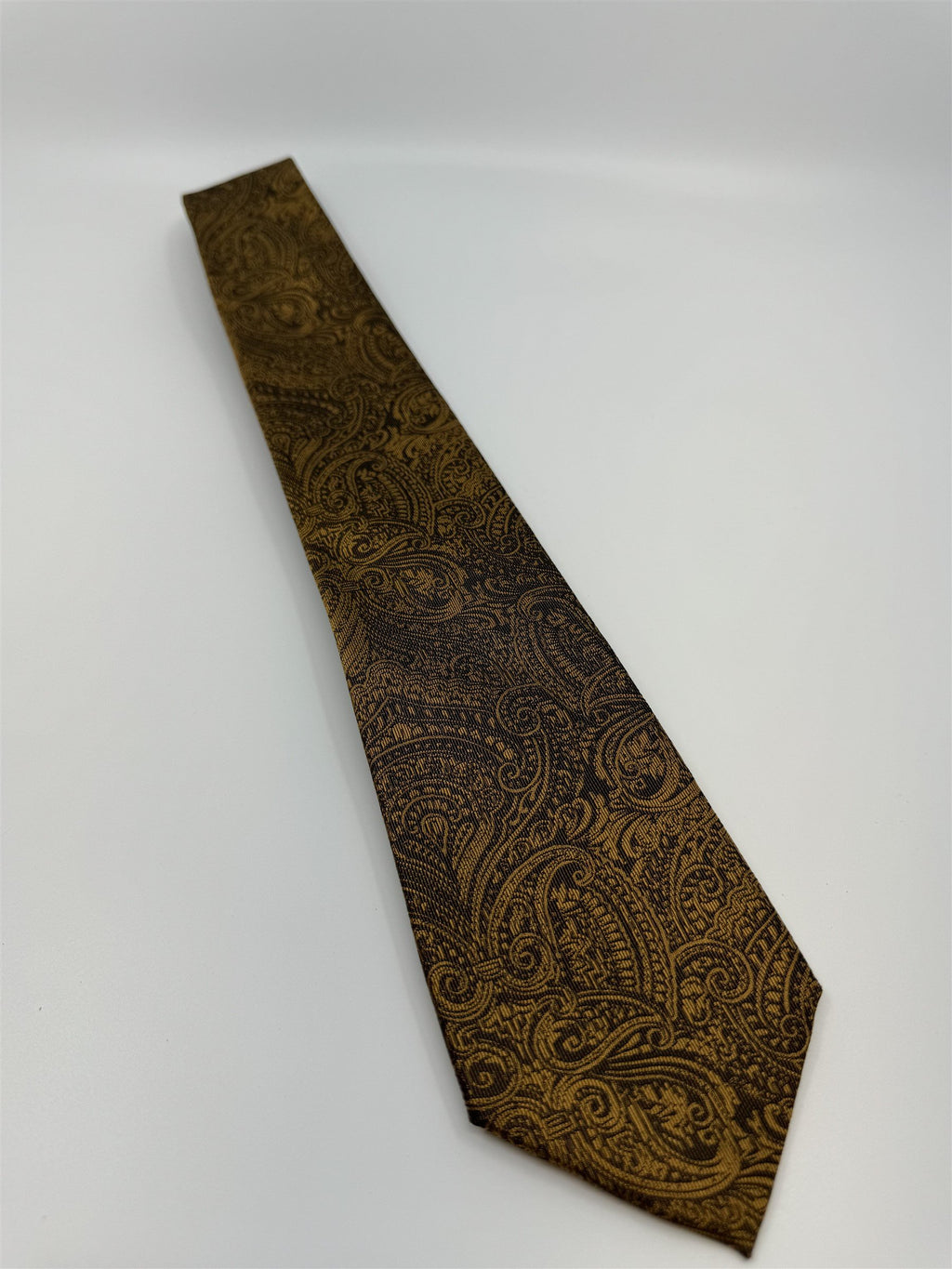 Dolce Bello Handmade Silk Mens Neck Tie Brown/Gold Paisley Pattern