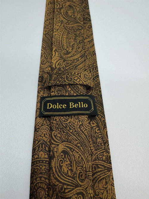 Dolce Bello Handmade Silk Mens Neck Tie Brown/Gold Paisley Pattern