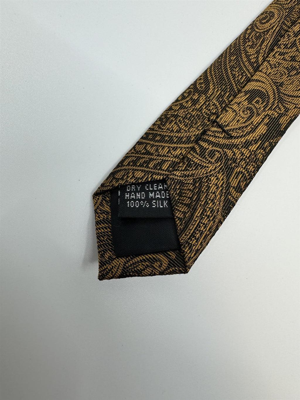 Dolce Bello Handmade Silk Mens Neck Tie Brown/Gold Paisley Pattern