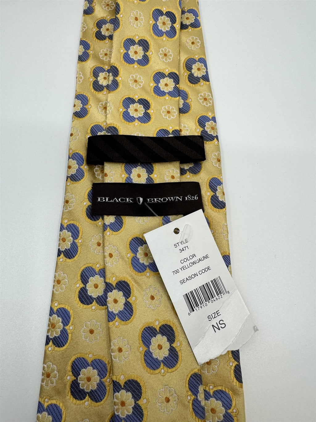 Black Brown 1826 Mens Yellow Flowers Floral Print Tie w Blue Accent NWT Silk