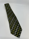 Van Heusen Mens Neck Tie Green/Gray/White Check Line Pattern Polyester Handmade