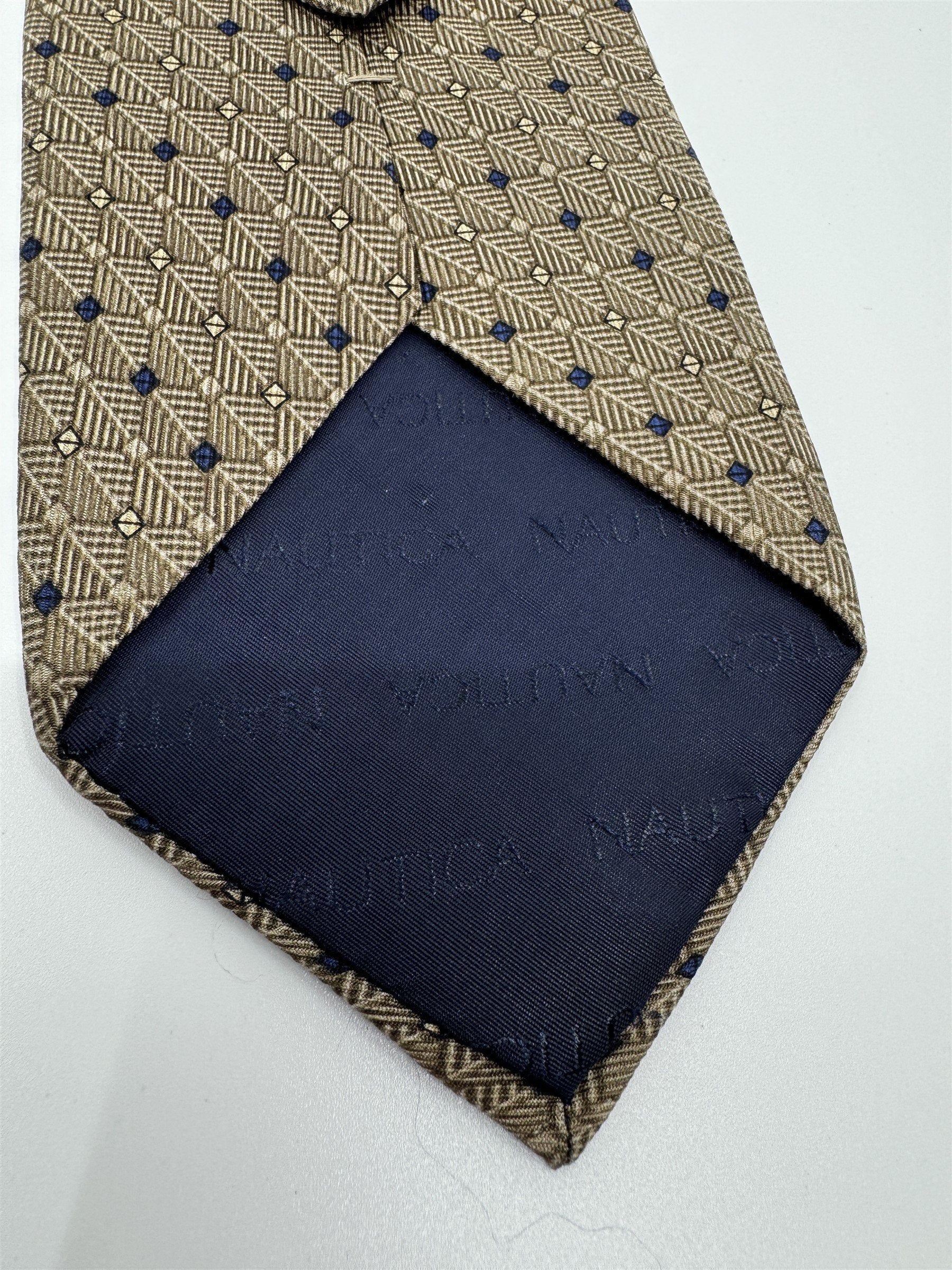 Mens Nautica Made in Korea 100% Silk Neck Tie Brown/Tan/Beige Pattern