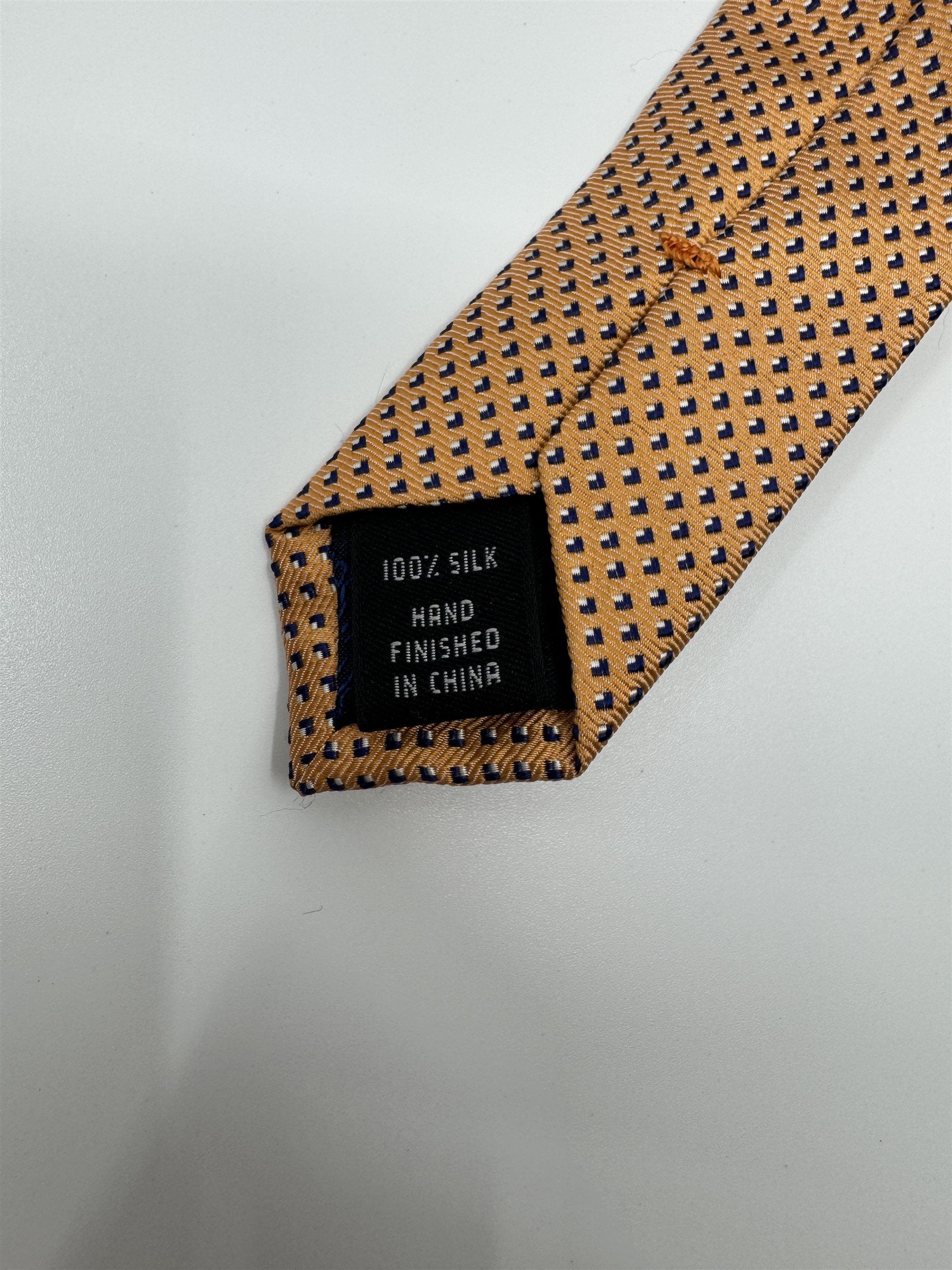 Mens Jos. A. Bank Neck Tie 100% Silk Peach /w Blue Accent Squares CLASSIC