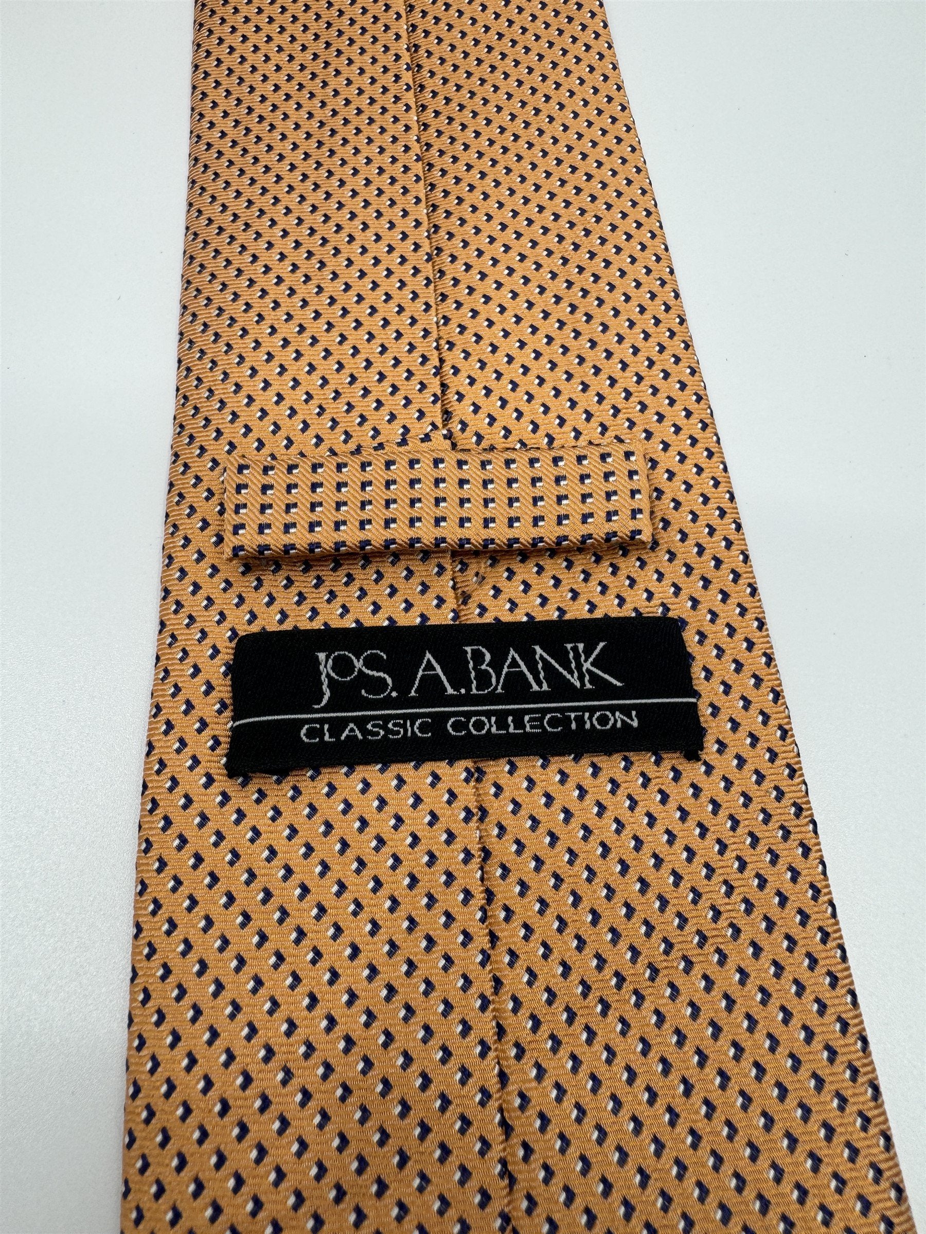 Mens Jos. A. Bank Neck Tie 100% Silk Peach /w Blue Accent Squares CLASSIC
