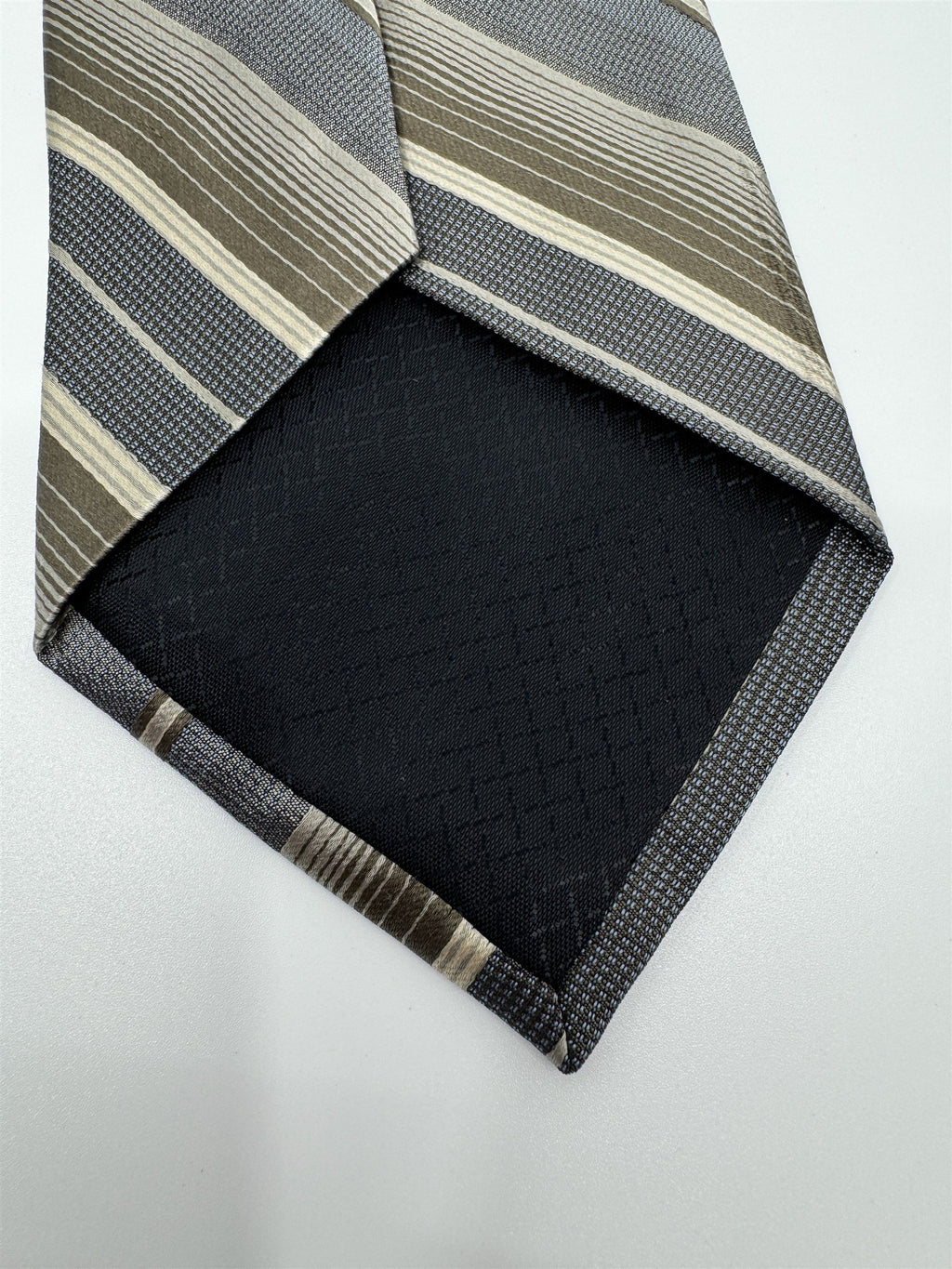 Campia Moda Mens 100% All Silk Neck Tie Made in USA Striped Brown/Beige/Gray