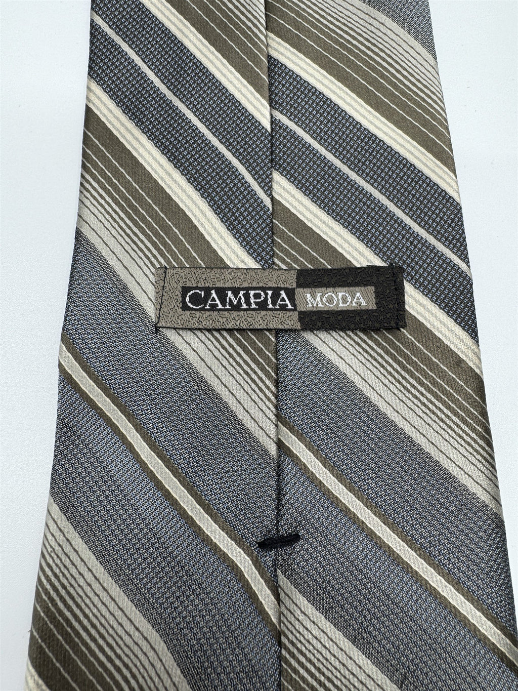 Campia Moda Mens 100% All Silk Neck Tie Made in USA Striped Brown/Beige/Gray