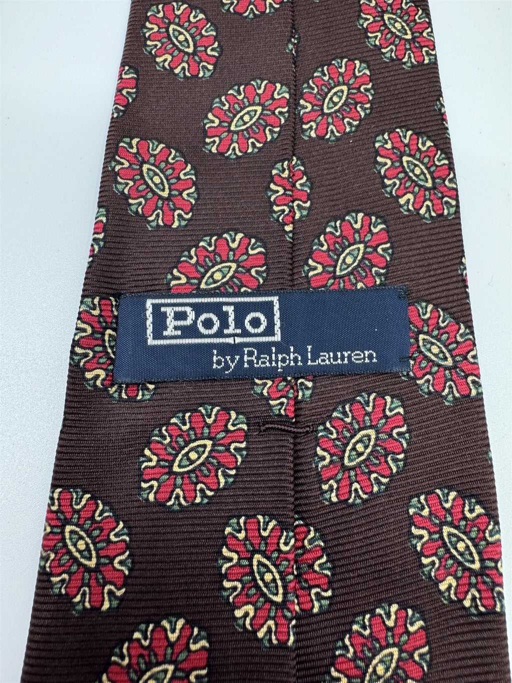 Polo Ralph Lauren Red Silk Necktie Mens Eye Medallion Print Made in USA