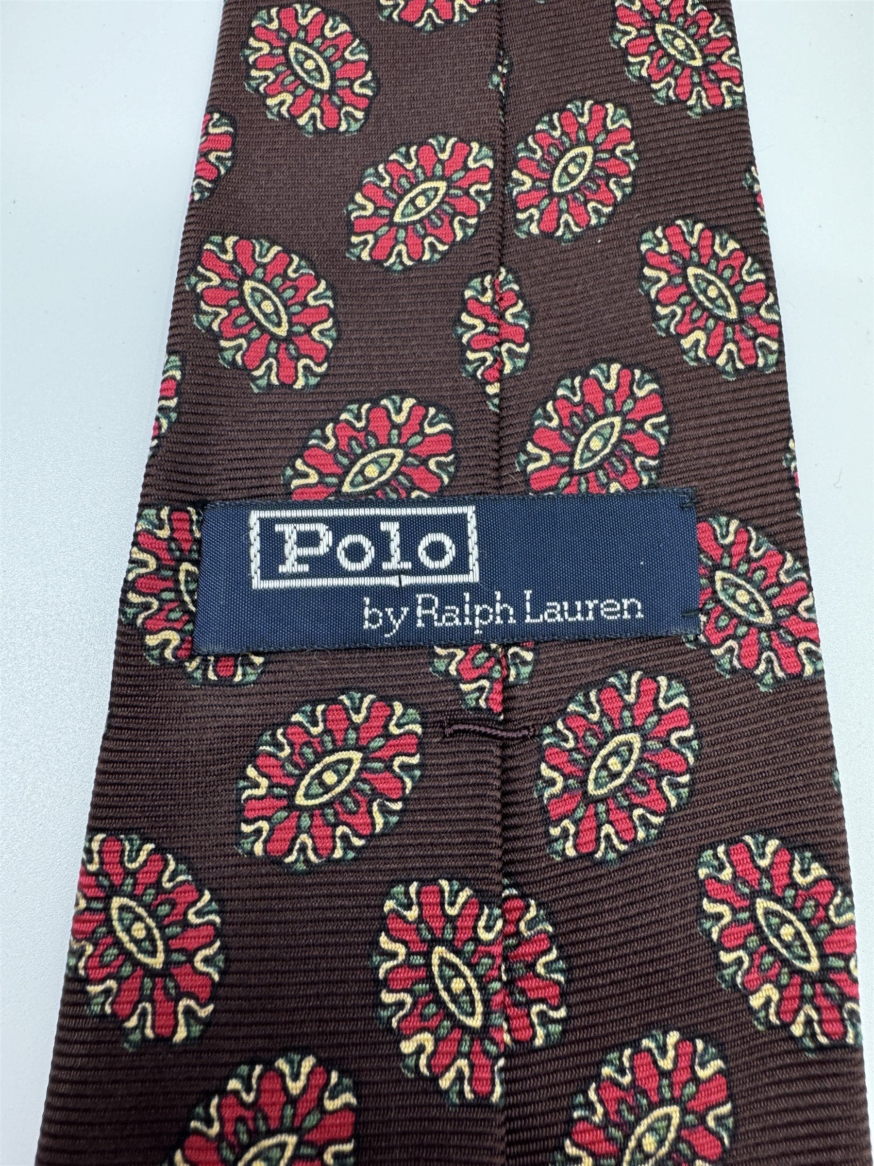 Polo Ralph Lauren Red Silk Necktie Mens Eye Medallion Print Made in USA
