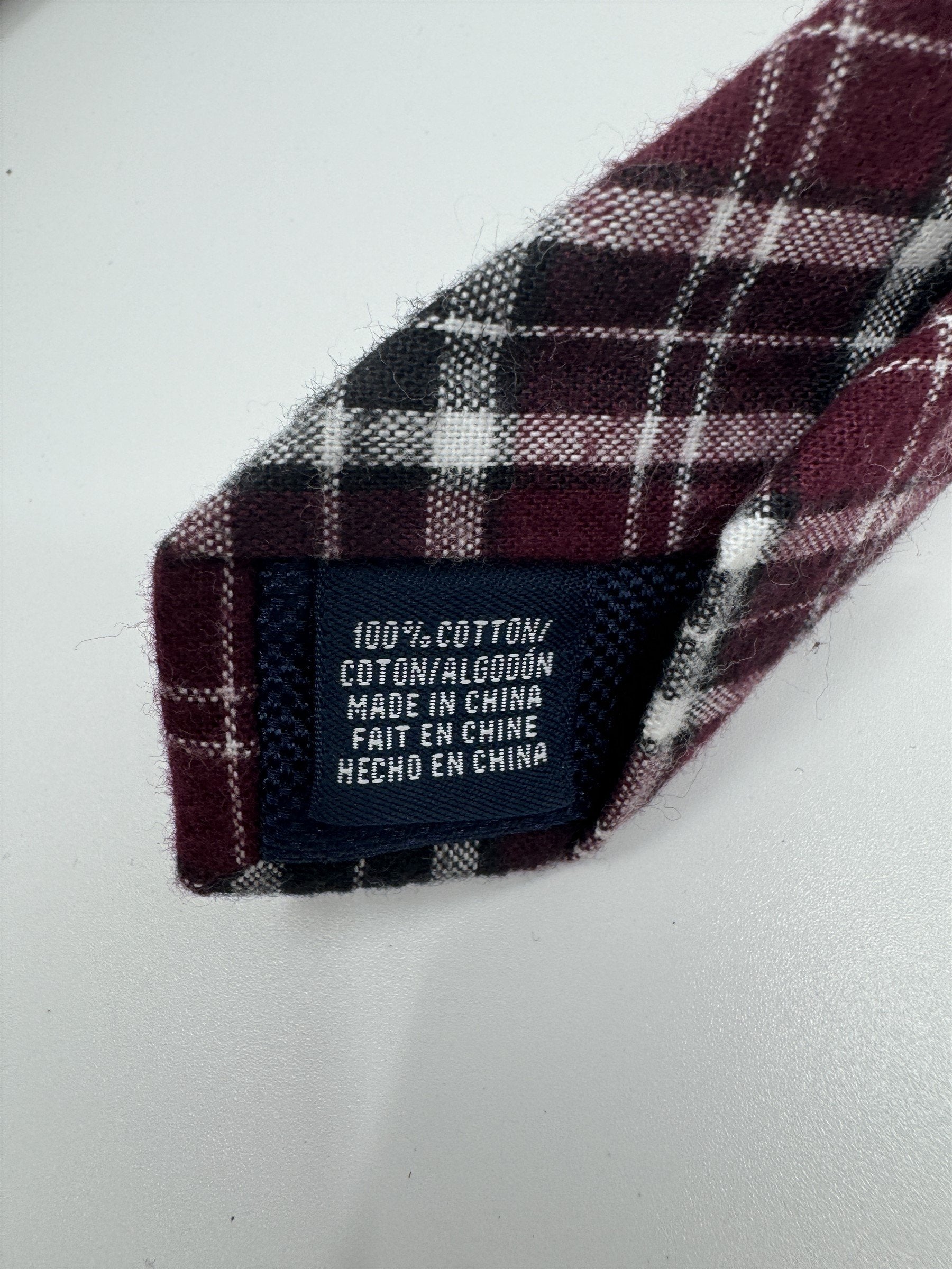 Nautica Mens Neck Tie 100% Cotton Plaid Pattern Red/Gray/White Made in China
