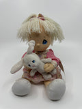 2004 Precious Moments Easter Doll Girl with Stand *Small Stain* Girl /w Bunny