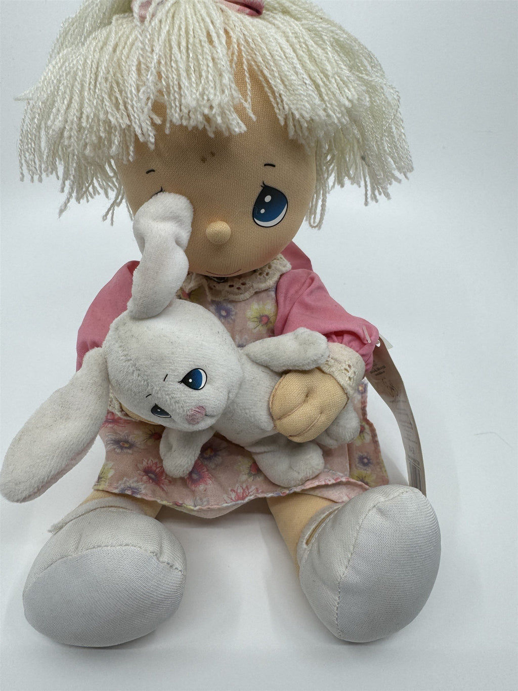 2004 Precious Moments Easter Doll Girl with Stand *Small Stain* Girl /w Bunny