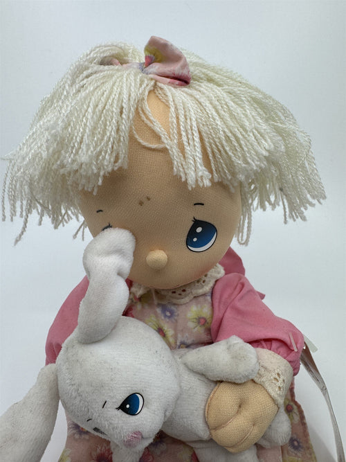 2004 Precious Moments Easter Doll Girl with Stand *Small Stain* Girl /w Bunny