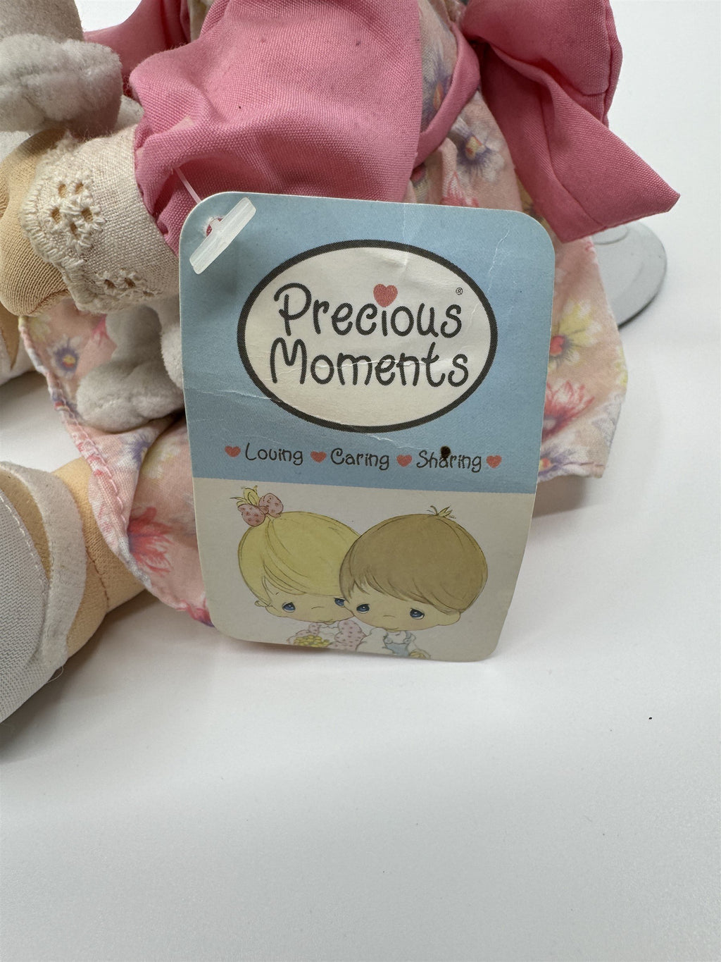 2004 Precious Moments Easter Doll Girl with Stand *Small Stain* Girl /w Bunny