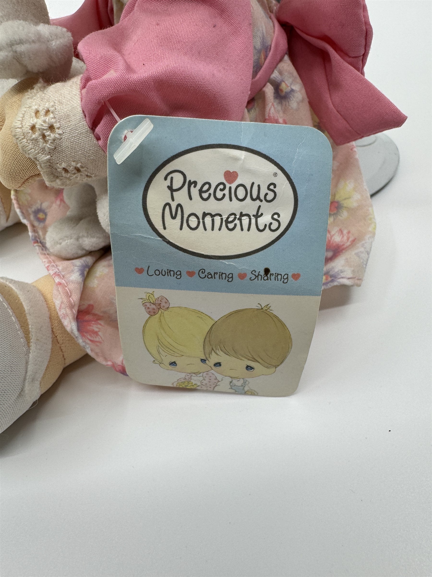 2004 Precious Moments Easter Doll Girl with Stand *Small Stain* Girl /w Bunny