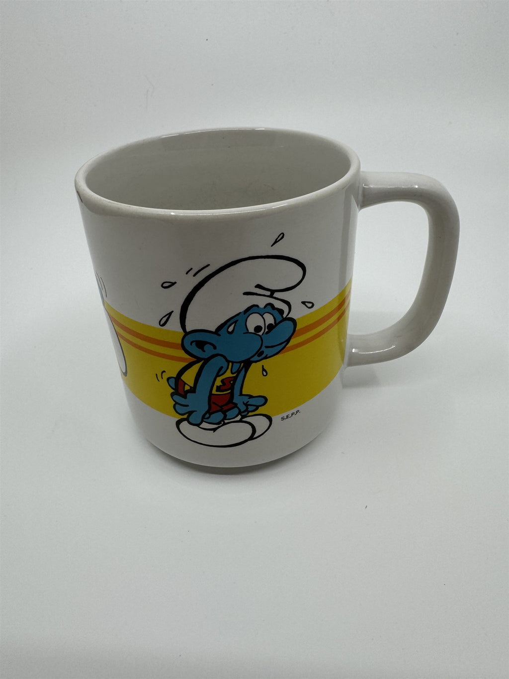 Wallace Berrie Smurf Mug #15 Exercise "Ready, Go Rest" Korea #7509 Coffee Cup
