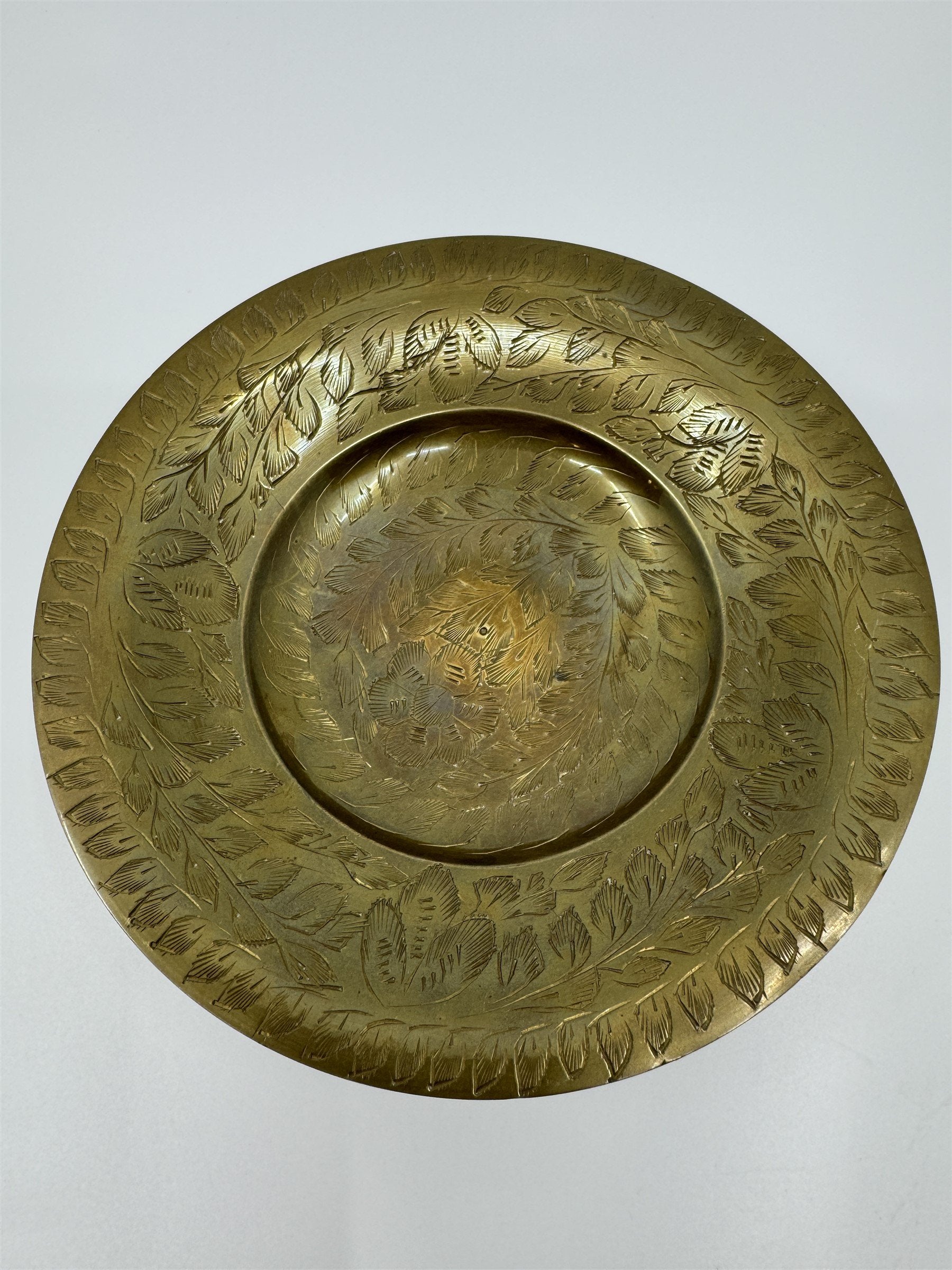Set of Vintage Brass Lifted Tray & Drinking Chalice Made in India Floral Etched