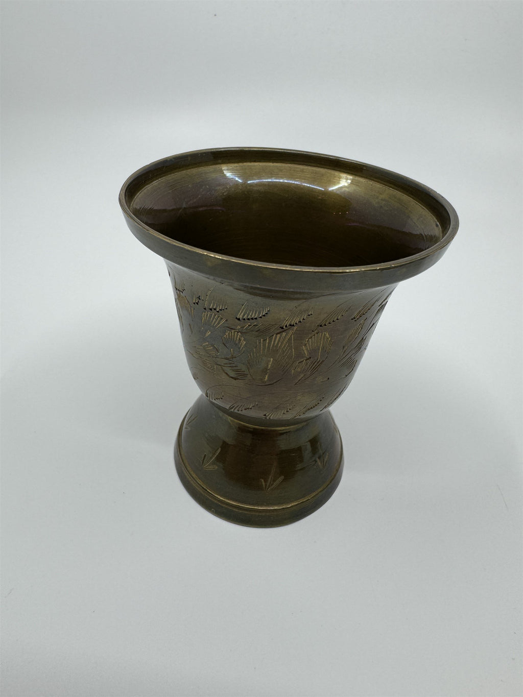 Set of Vintage Brass Lifted Tray & Drinking Chalice Made in India Floral Etched