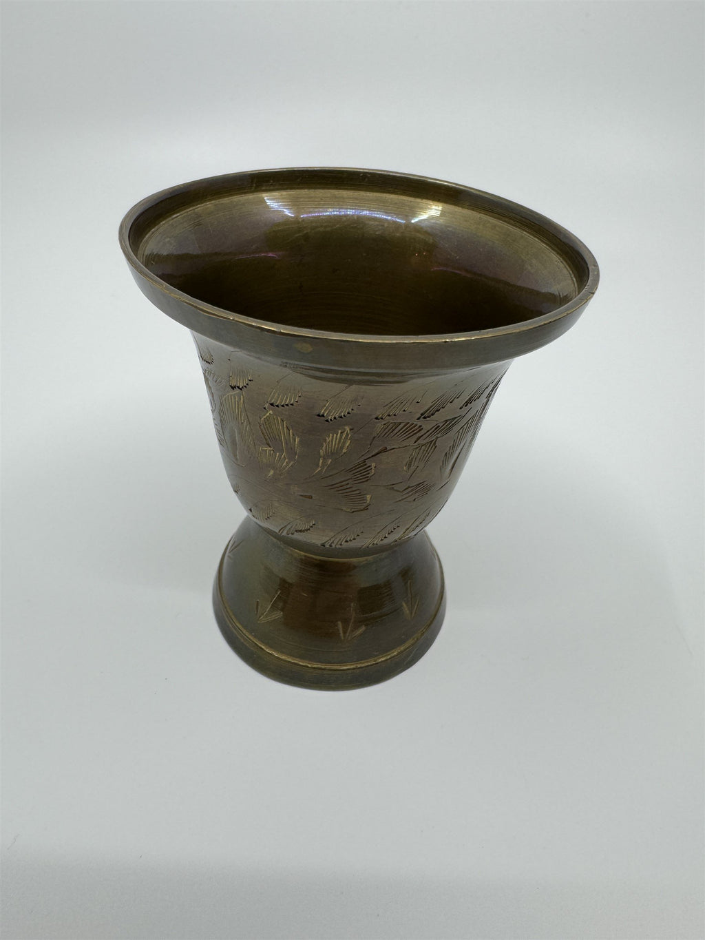 Set of Vintage Brass Lifted Tray & Drinking Chalice Made in India Floral Etched