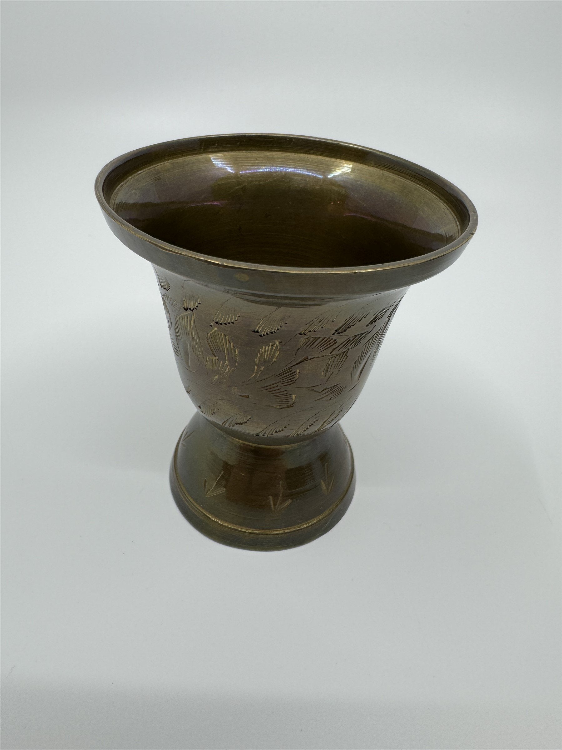 Set of Vintage Brass Lifted Tray & Drinking Chalice Made in India Floral Etched