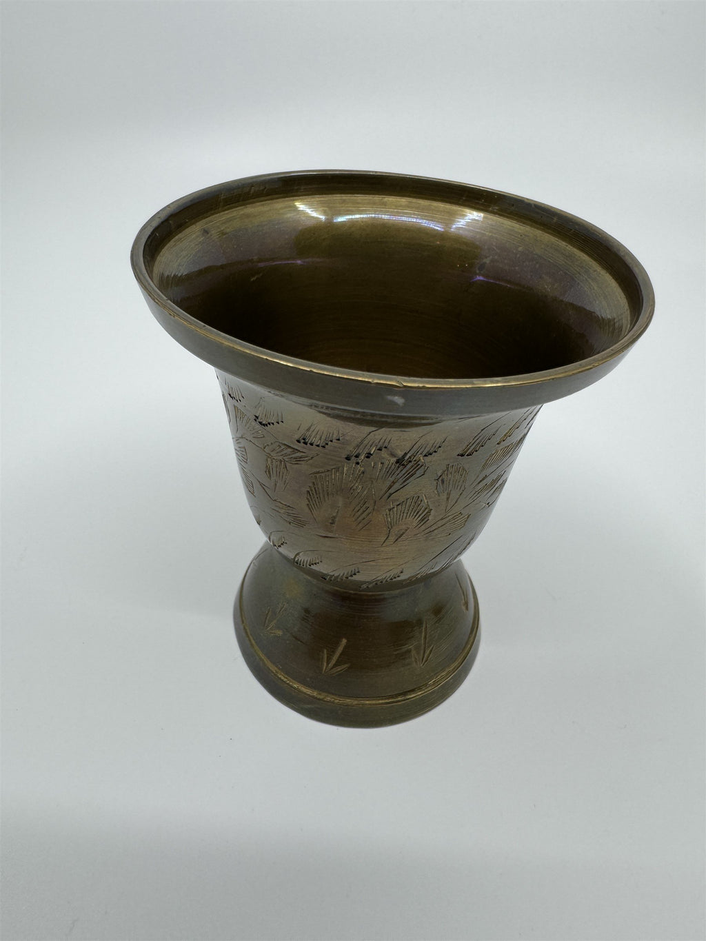 Set of Vintage Brass Lifted Tray & Drinking Chalice Made in India Floral Etched