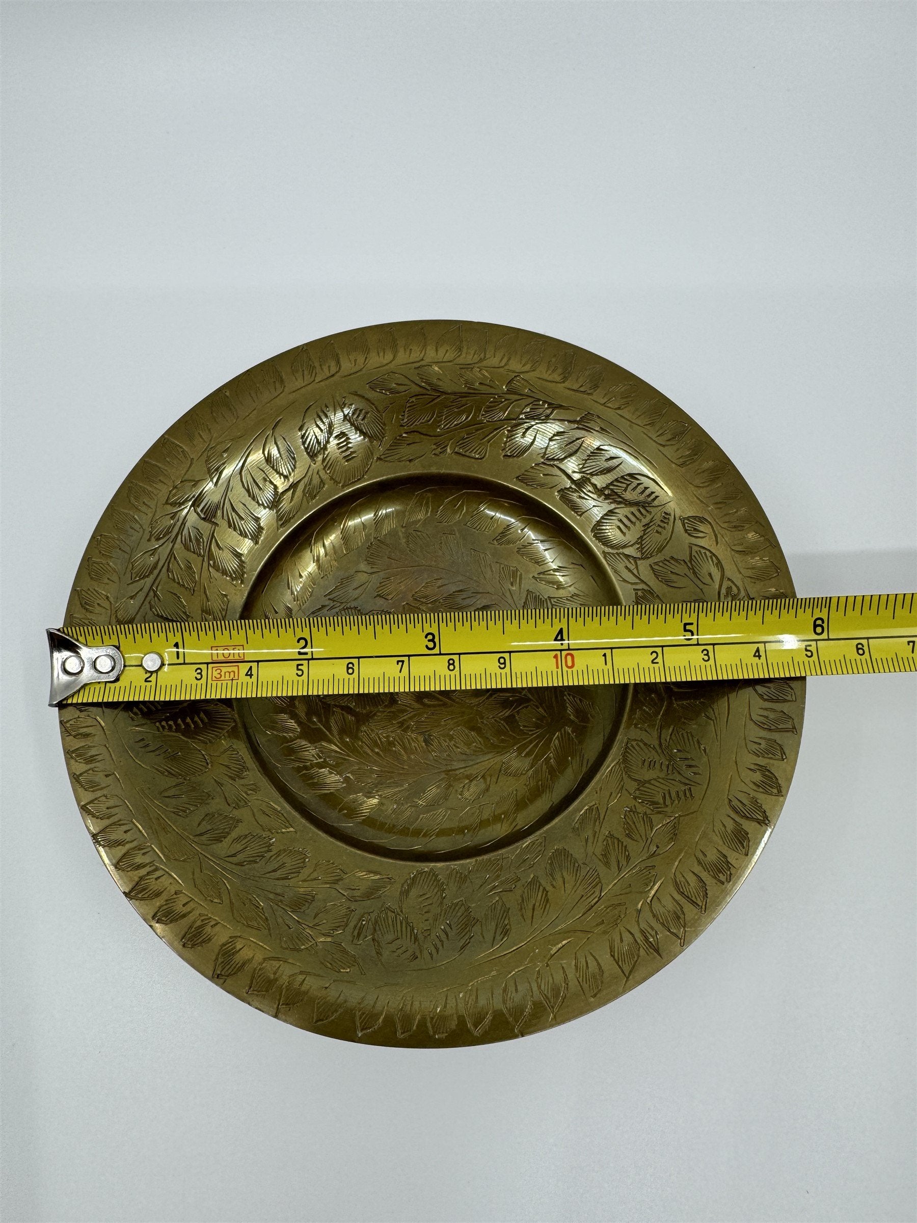 Set of Vintage Brass Lifted Tray & Drinking Chalice Made in India Floral Etched
