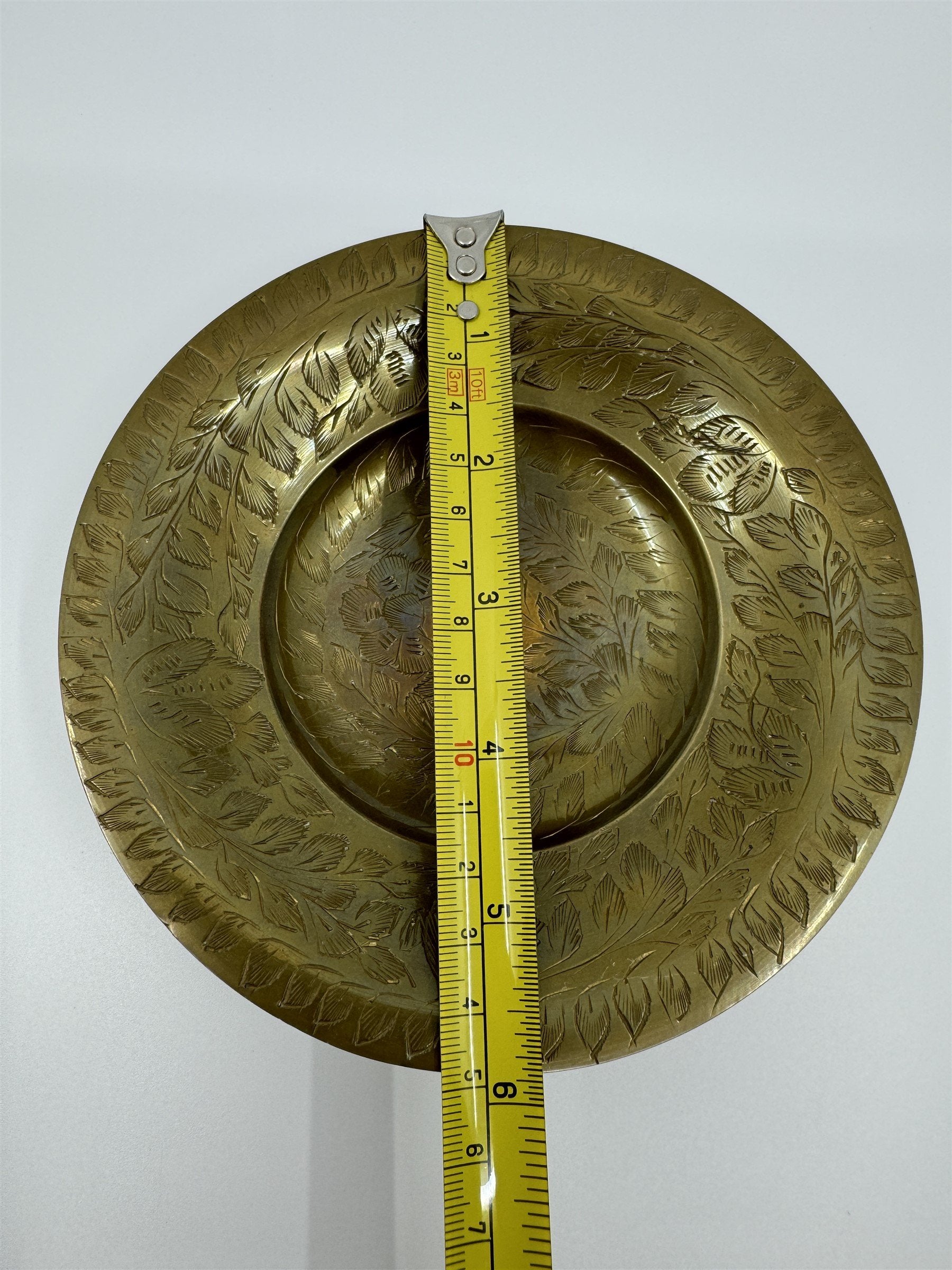 Set of Vintage Brass Lifted Tray & Drinking Chalice Made in India Floral Etched