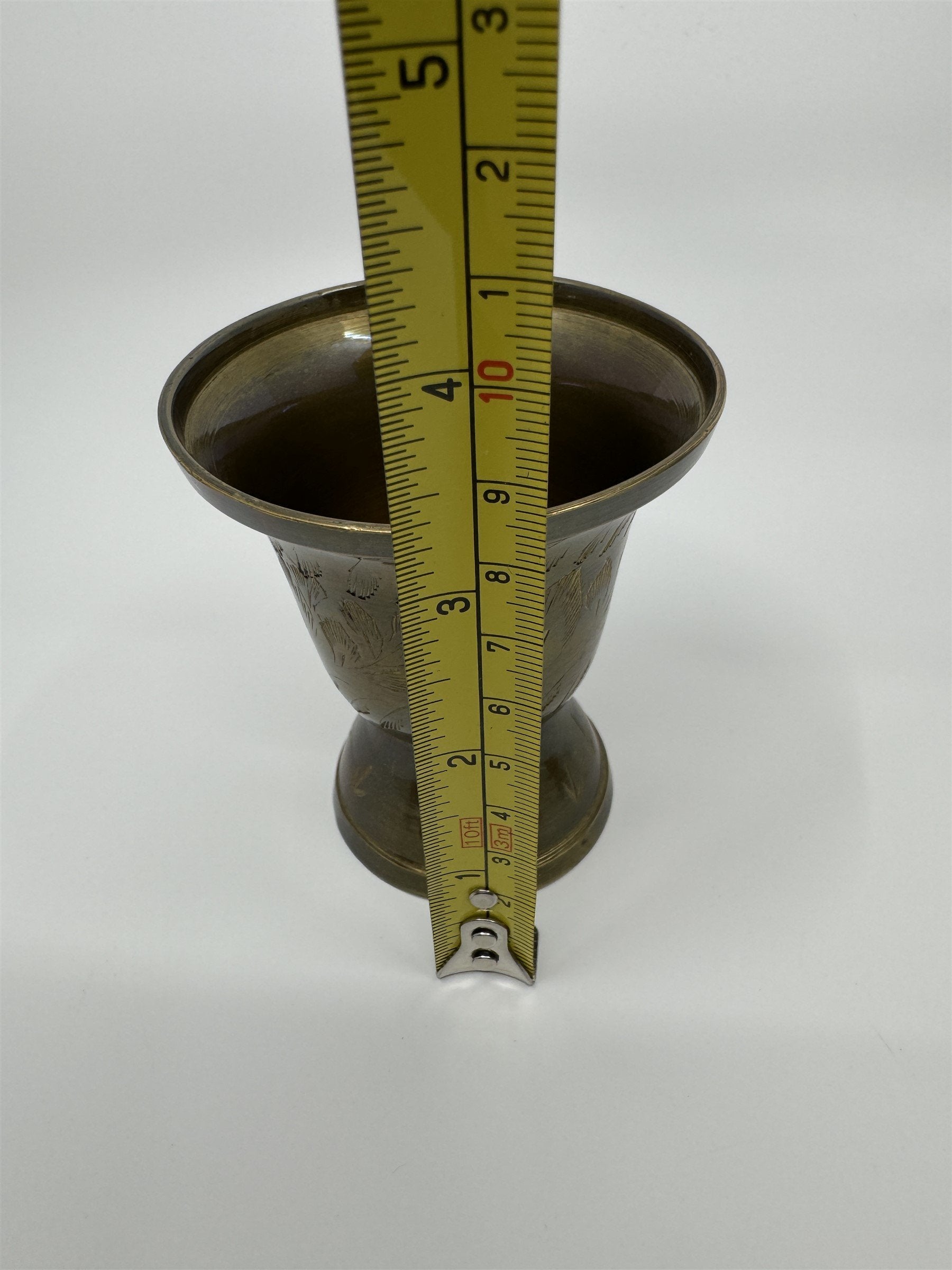 Set of Vintage Brass Lifted Tray & Drinking Chalice Made in India Floral Etched