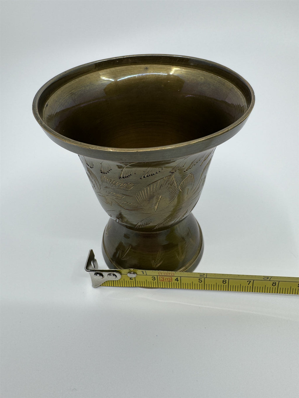 Set of Vintage Brass Lifted Tray & Drinking Chalice Made in India Floral Etched