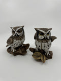 2 Vintage Owl Figurines Homco 1114 on Log Porcelain Ceramic Retro Shelf Sitter