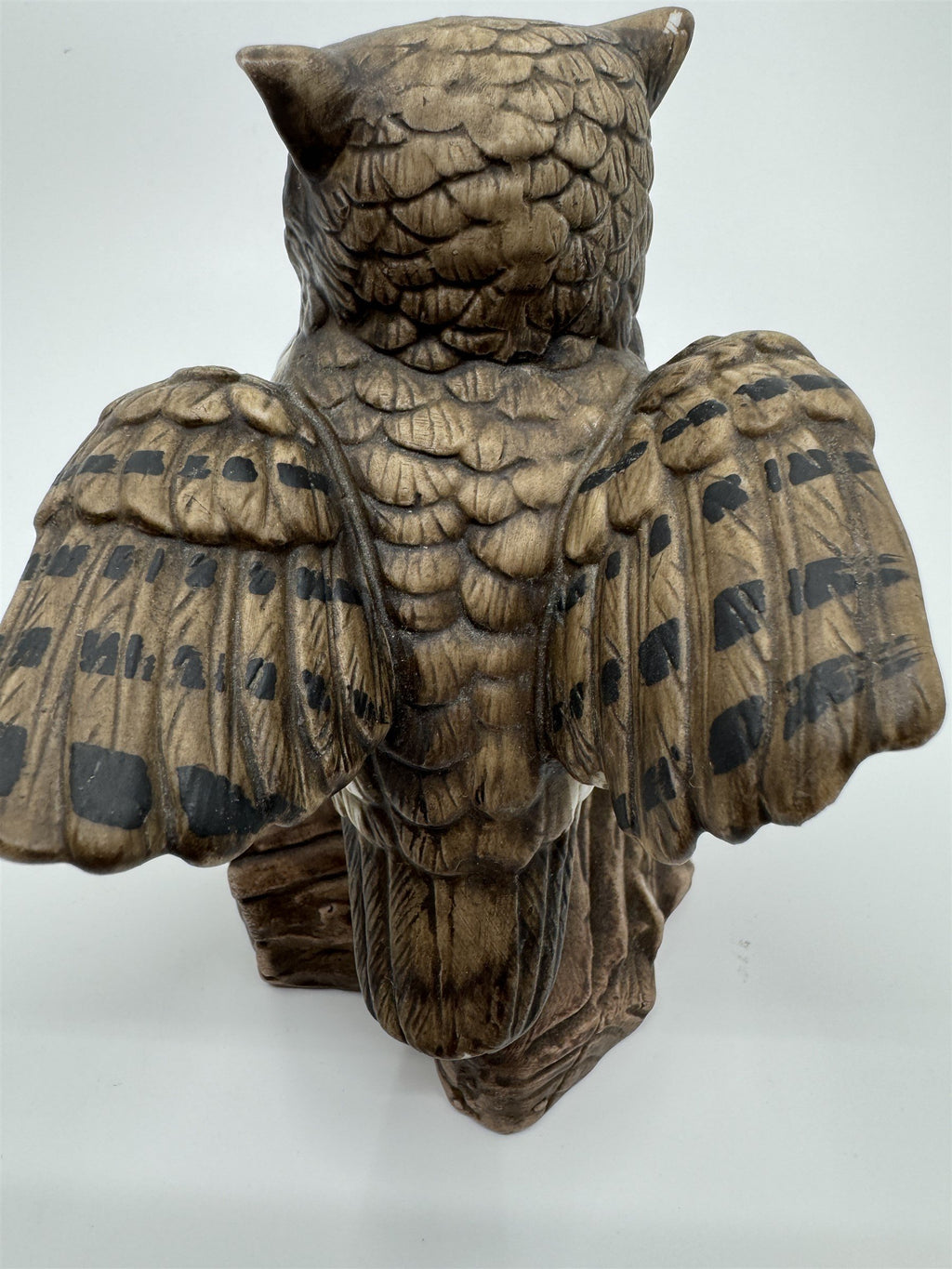 2 Vintage Owl Figurines Homco 1114 on Log Porcelain Ceramic Retro Shelf Sitter